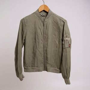 Hard Tail Green Bomber Jacket with Ribbed Cuffs and Collar
